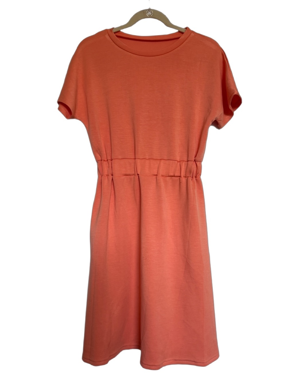 Casual Coral Short Sleeve Cinch-Waist Dress